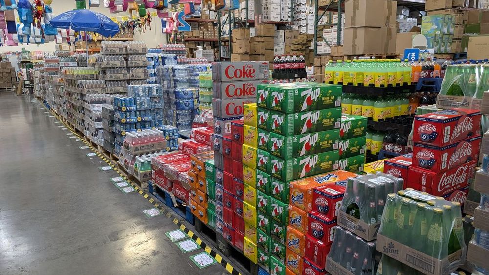 Cases of sodas and bottled drinks
